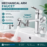 1080° rotatable mechanical arm faucet extender with two water flow modes for kitchen and bathroom sink