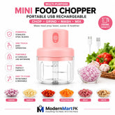 Mini Food Chopper USB Rechargeable 250ml portable electric food processor with stainless steel blades for chopping onion, garlic, vegetables, meat and nuts.