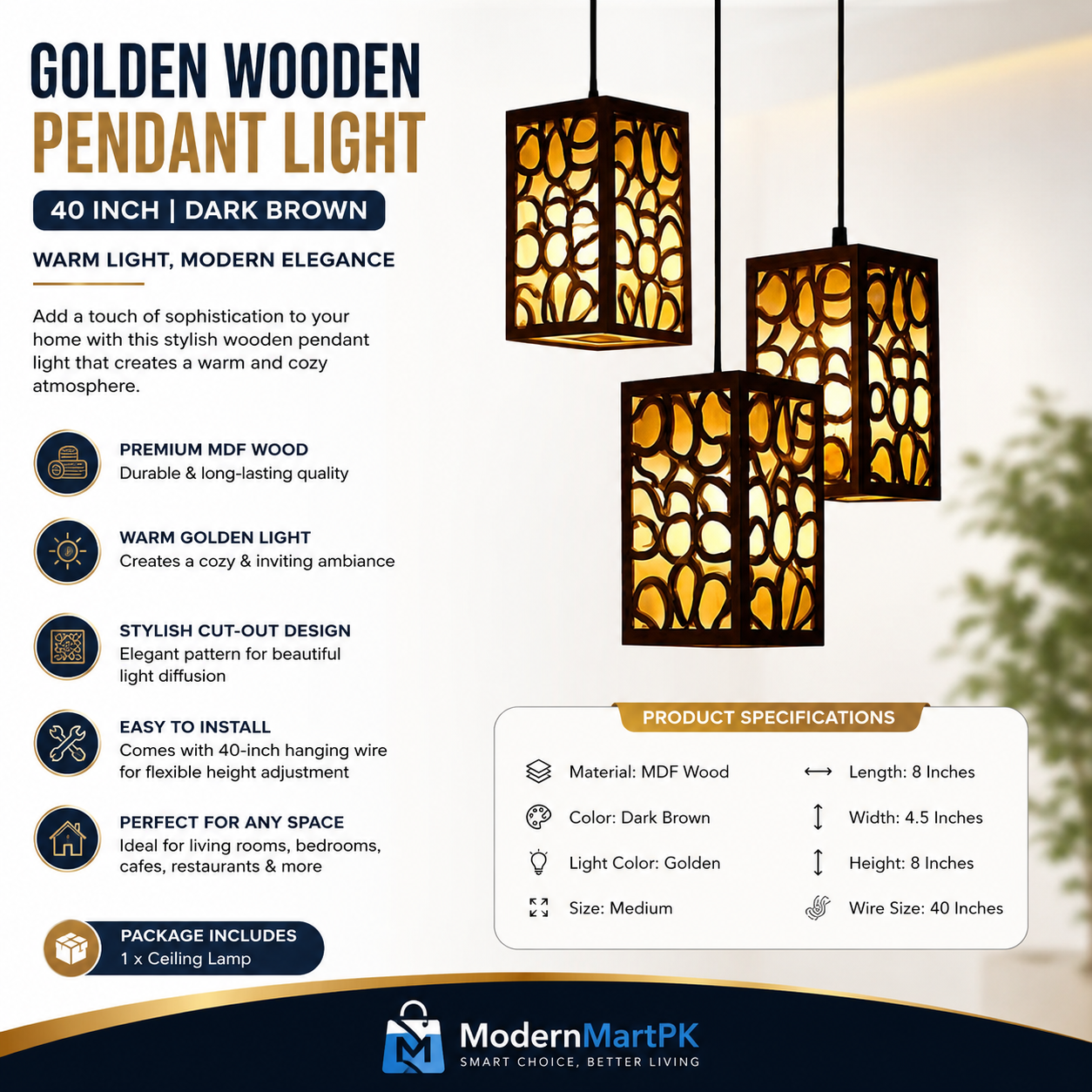 Wooden pendant light for home decoration Modernmartpk