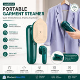 Portable handheld garment steamer for wrinkle removal with foldable design