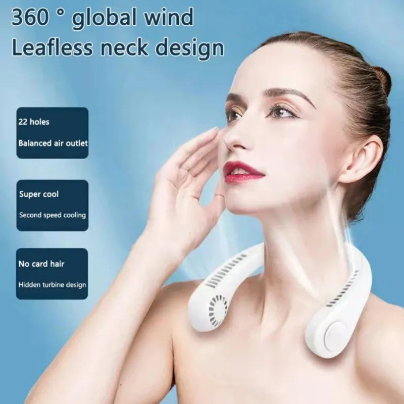 Portable Bladeless Neck Cooler – Hands-Free 360° Airflow USB Rechargeable Neck Fan for Indoor & Outdoor Use ~ 1200 mAh