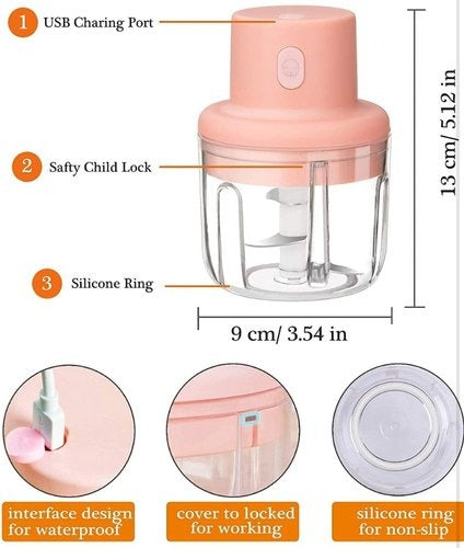 Mini Food Chopper Portable USB Rechargeable Vegetable Garlic Meat Grinder