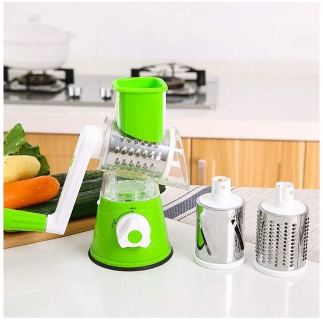 Multifunctional Hand Crank Vegetable Cutter | Vegetable Chopper, Vegetable Slicer, Onion Chopper, Potato Cutter & Kitchen Grater with 3 Stainless Steel Drum Blades