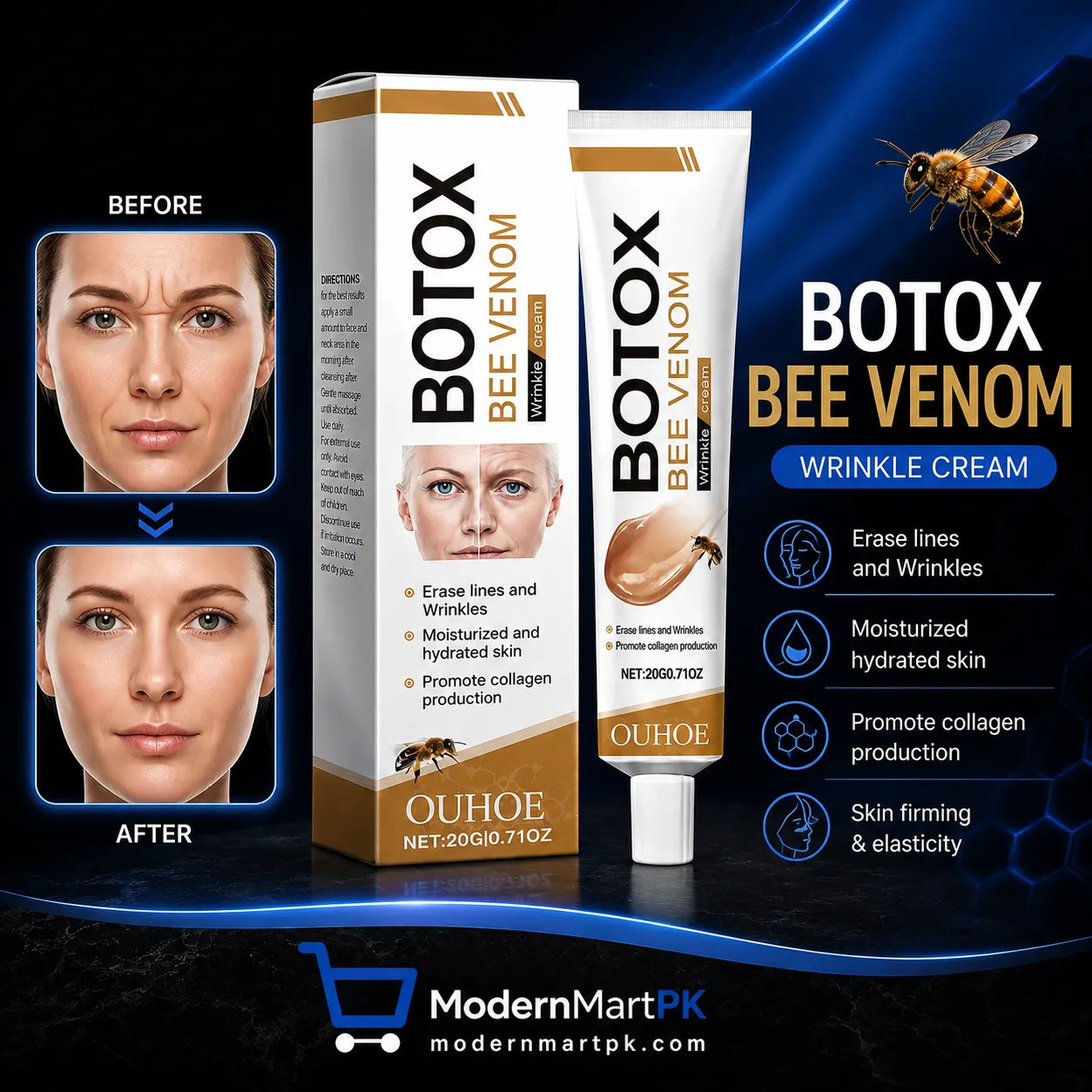 Bee Venom Wrinkle Cream Anti Aging Face Cream | Hydrating Moisturizer For Fine Lines, Wrinkles, Skin Firming & Brightening (20g)