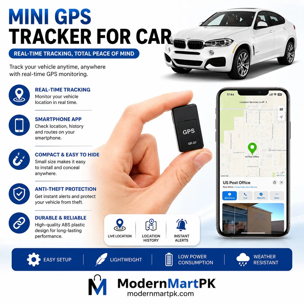 Mini GPS Tracker for Car | Real-Time Vehicle Tracking Device | Compact Magnetic GPS Locator | Anti-Theft Car Security Tracker